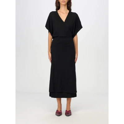 Afbeelding van Elegant Midi Dress with Wrap Front and Short Sleeves Wo Black