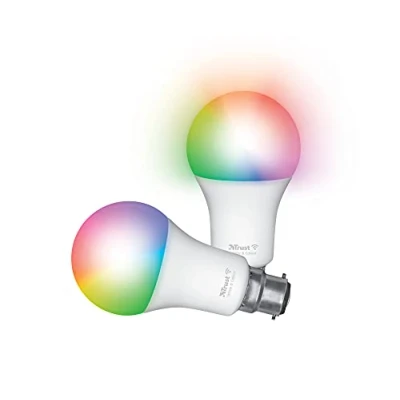 Afbeelding van Trust WiFi Smart LED Lamp B22, Lamp, RGB Werkt met Alexa en Google Nest, Kleur Veranderende Gloeilamp, Duo Pack Wit