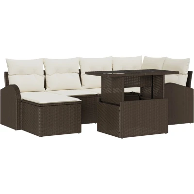 Afbeelding van vidaXL 7 delige Tuin Sofa Set met Kussens Bruin Poly Riet