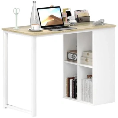 Afbeelding van HOMCOM Schreibtisch Computertisch mit Ablagefächern, Moderner Bürotisch Stahlgestell, PC Tisch für Home Office, Arbeitszimmer, klein Raum 100 x 54 75 cm, Eiche