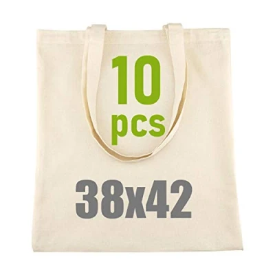Afbeelding van LEVIATAN jutezak 10 stuks 100% katoenen tas stoffen om te verven 38x42cm 144g/m2 boodschappentas canvas tassen lange hengsels draagtas katoen