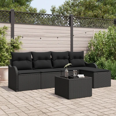 Afbeelding van vidaXL 6 delige tuinsofa set met kussens beige poly riet