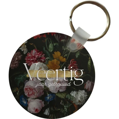 Afbeelding van Sleutelhanger Veertig jaar getrouwd Quotes Trouwen Spreuken Jubileum Plastic Rond Uitdeelcadeautjes