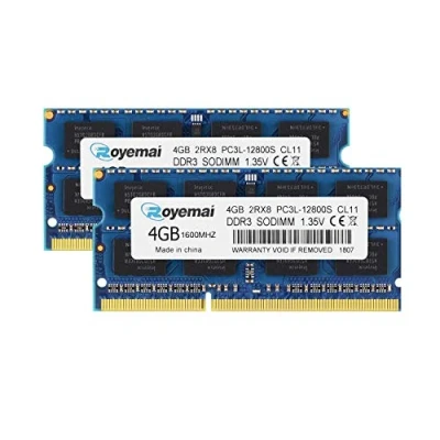 Afbeelding van 8GB DDR3 Kit (2X4GB), 1600, PC3 12800, ROYEMAI 2RX8 12800S 1.35V CL11 204 pins PC3/PC3L DDR3L/DDR3 SO DIMM RAM voor laptop
