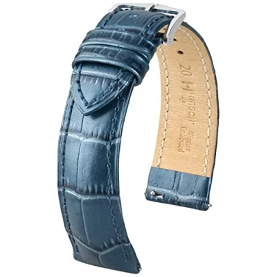 Afbeelding van HIRSCH Uhren Armband Duke L Italiaans kalfsleer alligator in reliëf voor dames en heren blauw 22 mm