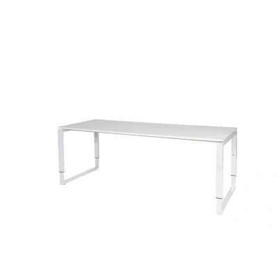 Afbeelding van Domino Plus bureau, hoogte instelbaar (62 85cm) met 200x80cm &#039;zwevend&#039; krijtwit 25mm blad en wit (RAL9010) O poot frame
