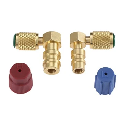 Afbeelding van R12 naar R134A Hoge/Lage AC montagepoort Retrofit Conversie adapter, snelkoppelingsklep A/C 90 montage, hoge en lage zijde R 12 134A met 2 stuks doppen