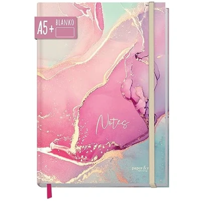 Afbeelding van Paper&amp;you® notitieboek, A5+, blanco, met elastiek, Silky Pink, 156 pagina&#039;s, 78 vellen, als bullet journal, schetsboek, dagboek, duurzaam en klimaatvriendelijk
