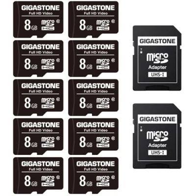 Afbeelding van Gigastone 8GB 10 pack micro sd geheugenkaart, SDHC UHS I, U1, C10, klasse 10, 80/10 MB/s lees en schrijfsnelheid, Full HD, geschikt voor Nintendo Switch, GoPro action cam, Compactcamera’s, DJI drone, card