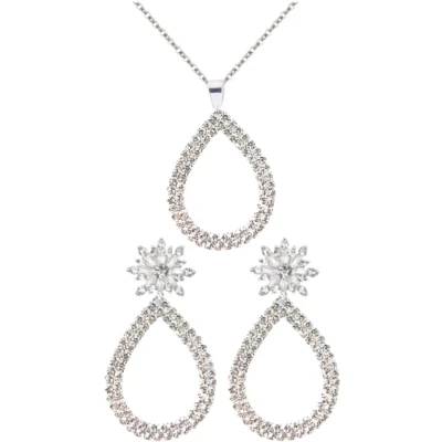 Afbeelding van Set Clip oorbellen ketting zilverkleur strass Oana Charme Bijoux