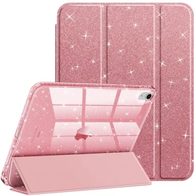 Afbeelding van Fintie Hoes voor iPad 11e generatie 11 inch 2025 (A16), 10e 2022 10,9 met penhouder, glinsterende stootvaste case glanzende, doorzichtige achterkant, beschermhoes, roségoud
