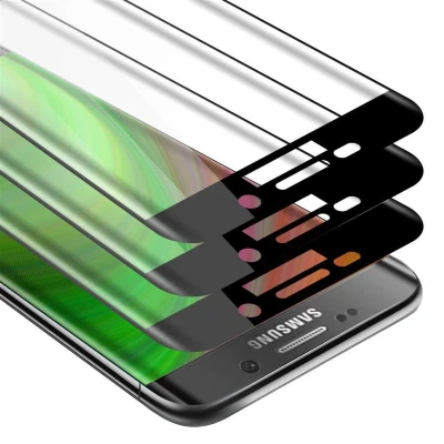 Afbeelding van Cadorabo 3x Screenprotector geschikt voor Samsung Galaxy S6 EDGE Volledig scherm pantserfolie Beschermfolie in TRANSPARANT met ZWART Getemperd (Tempered) Display beschermend glas 9H hardheid 3D Touch