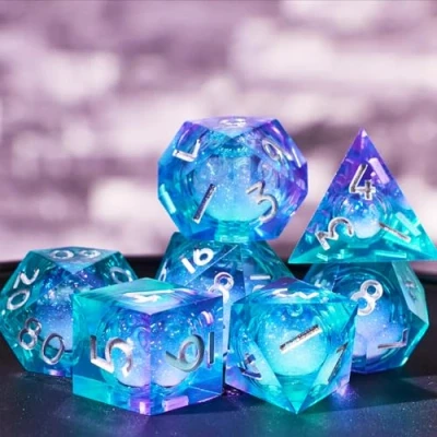 Afbeelding van Elifel DND dobbelstenen set drijfzand hars scherpe rand 7 stuk D &amp; voor veelvlakkige kerkers en draken Ttrpg Pathfinder RPG rollenspel met geschenkdoos