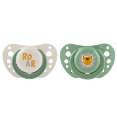 Afbeelding van Chicco PhysioForma Air Fopspeen 0 6 maanden, siliconen zuiger, anatomisch en functioneel, ondersteunt de fysiologische ademhaling, groen, 2 stuks