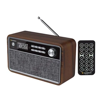 Afbeelding van SUNSTECH RPBT500 compacte houten FM radio met zendergeheugen, klokmodus, dual alarm. Bluetooth luidspreker (V4.2) sterke bas, handsfree, USB, micro SD en AUX IN. Inclusief afstandsbediening.