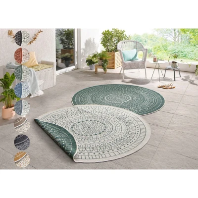 Afbeelding van Rond Buitenkleed Dual Round Wit Groen Bohemian Vloerkleed 123vloerkleed.nl is de online webshop voor vloerkleden en woonaccessoires.