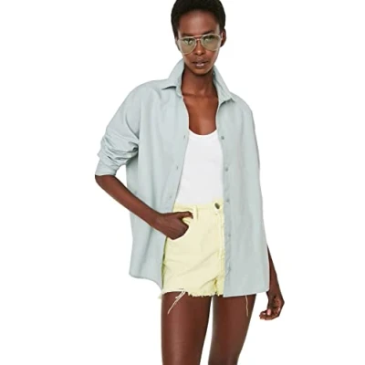 Afbeelding van Trendyol Lichtblauw Katoenen Oversized Geweven Overhemd Met Brede Pasvorm Twoss22Go0669