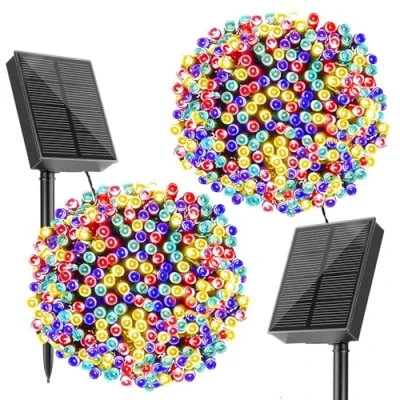 Afbeelding van SOLARBABY 2 Stuks Lichtsnoer voor Buiten op zonne energie, 20M 200LED Kerstverlichting Kerstdeco, 8 Modi IP65 Waterdichte Lichtketting Binnen, Buiten, Tuin, Feest, Vakantie, Kerstboom Multicolor