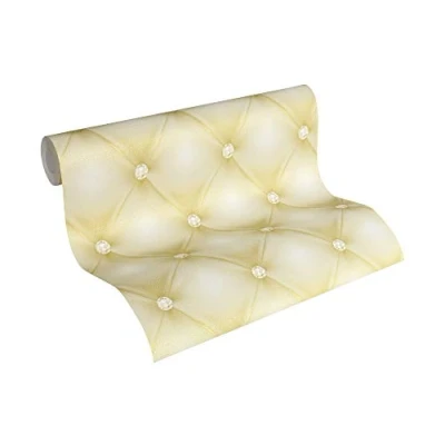 Afbeelding van GECAPITONNEERD BEHANG met edelstenen Groen Metallic Wit AS Creation Hermitage 10