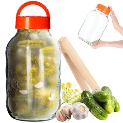 Afbeelding van KADAX Weckpot met tangen, komkommerglas deksel van kunststof, glazen ballon, voorraadpot voor komkommers, inmaakpot, luchtdichte conservering (4 liter)