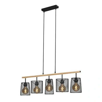 Afbeelding van Briloner Leuchten WOOD &amp; STYLE hanglamp 5 lichts E27 max. 60W Materiaal: hout en Metaal Kleur: zwart