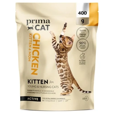 Afbeelding van PrimaCat Volledig droog voer met kippensmaak voor kittens en zogende katten, 400 g
