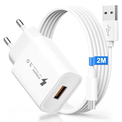 Afbeelding van 18W Quick Charge USB oplader voor Xiaomi Redmi 12, Note 11, 10, 9, 8,11T, Mi12, Mi11, Mi10, Mi9, Pro5G, Poco X3 Pro NFC, Type C, 3.0 mobiele met 2M C kabel