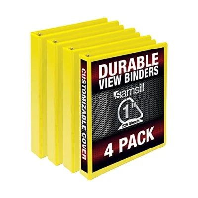 Afbeelding van Samsill Duurzame 1 Duim D Ring Geel Binder/Aanpasbare Duidelijke Weergave Binder/Bulk Binder 4 Pak/Geel 3 Ringbindmiddel/One Inch
