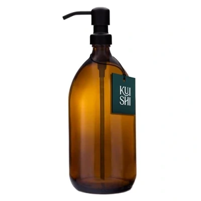 Afbeelding van Kuishi Amber glazen pompfles met roestvrijstalen pomp [1000 ml, zwarte pomp], navulbare bruine flessen ideaal voor handen wassen, shampoo, conditioner (BPA vrij)