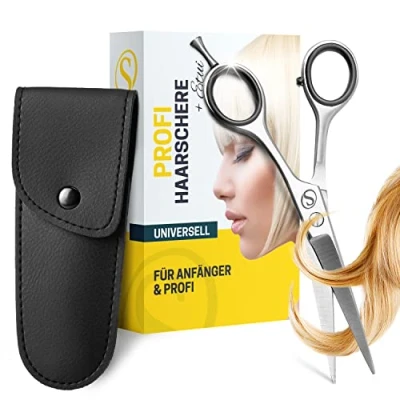 Afbeelding van SCHMIEDWERK Haarschaar, kappersschaar, scherpe en nauwkeurige snit, perfecte haarsnit voor dames heren, professionele kappersschaar met etui (haarschaar)