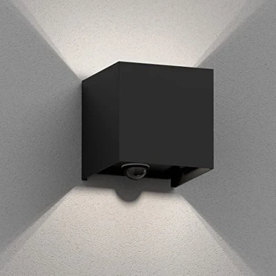 Afbeelding van ledscom.de Wandlamp CUBEL, bewegingsmelder, voor buiten, zwart, IP65, Up