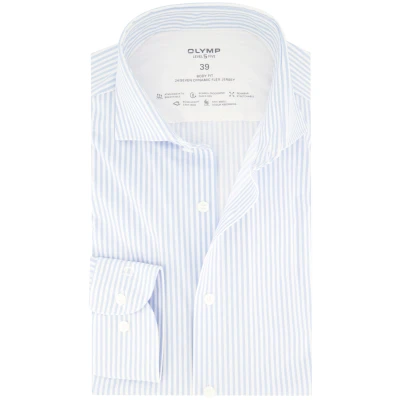 Afbeelding van OLYMP Level 5 Overhemd 24/Seven Strepen Blauw maat 43 Heren Overhemden Formeel Streep met Slim fit Pasvorm Super stretch