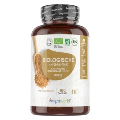 Afbeelding van WeightWorld Biologische fenegriek capsules 1500 mg Afkomstig van zaad 180 vegan