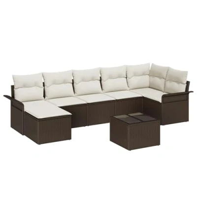 Afbeelding van vidaXL 7 delige Tuin Sofa Set met Kussens Grijs Poly Rattan