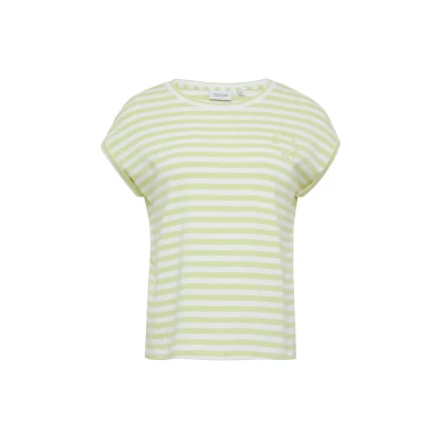 Afbeelding van comma casual identity Gestreiftes MIT ÜBERSCHNITTENEN Schultern UND Detail Tshirt print, Dames, Maat: 34, Limettengrün