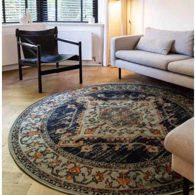 Afbeelding van Vintage Vloerkleed Tokat Groen/Blauw Tier Rond 200 Ø (L)