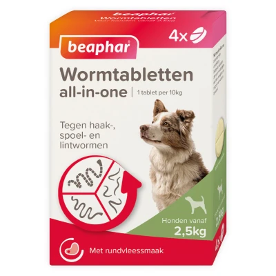 Afbeelding van Beaphar Wormtabletten All in One hond (2,5 40kg) 4 Tabletten