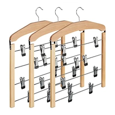 Afbeelding van Relaxdays rokhanger, set van 3, antislip, 360 draaibare haak, hout, HxBxD 45,5 x 39 2,5 cm, broekhanger, natuur