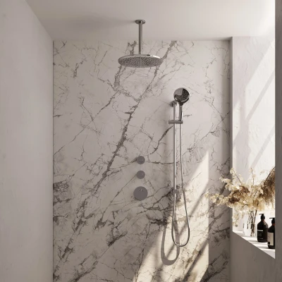 Afbeelding van Brauer Chrome Edition Regendoucheset inbouw hoofddouche 30cm plafondarm 20cm 3 gladde knoppen handdouche rond standen chroom