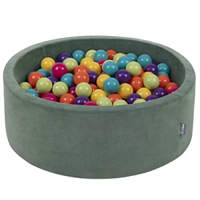 Afbeelding van KiddyMoon rond ballenbad fluwelen 90x30cm/200 ballen ∅ 7cm ballenbakken voor baby&#039;s speelbad peuters, made in eu, forest green: lichtgroen/geel/turquoise/oranje/donkerroze/violet