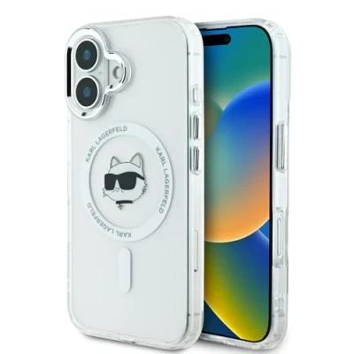 Afbeelding van Karl Lagerfeld iPhone 16 Backcover hoesje Magsafe IML metal Wit