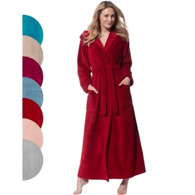 Afbeelding van Morgenstern badjas dames capuchon bamboe katoen microfiber badstof velour rood XL