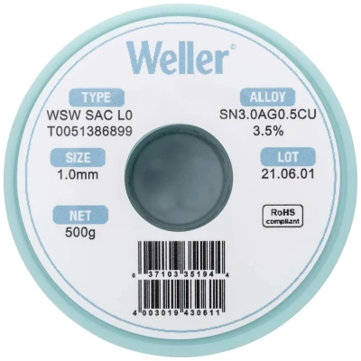 Afbeelding van Weller WSW SAC L0 (T0051386899) Loodvrij Soldeerdraad, Ø 1,0 mm, Legering Sn96.5Ag3.0Cu0.5, Fluxgehalte 3,5%, 500g