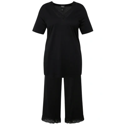Afbeelding van Ulla Popken Lochstickerei Vausschnitt Halbarm SET Pyjama, Dames, Maat: 42/44, Black