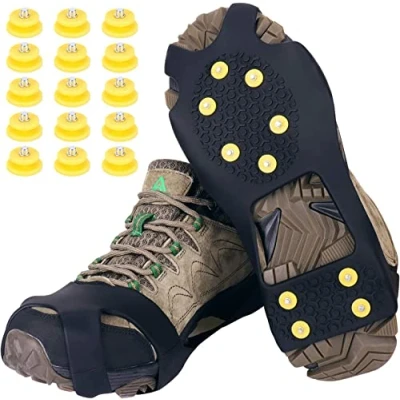 Afbeelding van Tevlaphee Schoenplaatjes, antislip op schoenen/laarzen, 10 sneeuwnagels, Grips, noppen, punten met 15 reservesneeuw, antislipbescherming, uniseks (zwart, XL)