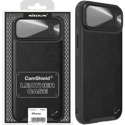 Afbeelding van Nillkin CamShield Leather S case iPhone 14 cover met camera zwart
