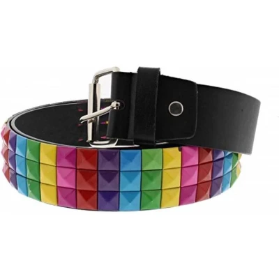 Afbeelding van Zac&#039;s Alter Ego Rainbow 3 row pyramid studded Riem Multicolours