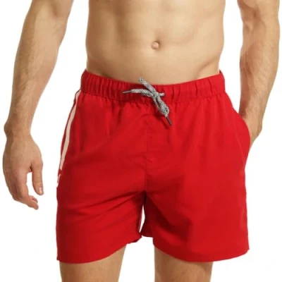 Afbeelding van Ript Essentials Mannen Verticale Streep Sneldrogende UV 50 Zonwering Perzik Finish Zwembroek Trunks, Rood/Wit, Klein