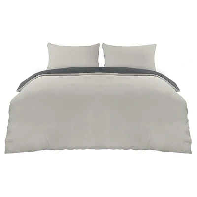 Afbeelding van Utopia Bedding Dekbedovertrek Set Zachte Microvezel 200x200cm met Kussenslopen 50x75cm Beddengoed Donkergrijs En Lichtgrijs