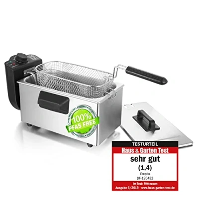 Afbeelding van Emerio Oliefriteuse van 3,0 liter, met koudzone technologie, zeer goed 1,4&quot; getest door Haus &amp; Garten 06/2019, geen bittere smaak meer, koude zone friteuse 2000 W, tank roestvrij staal,